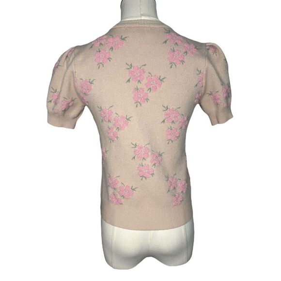 Forward Women’s Small Short Sleeve Floral Embroidered Sweater Button Front - Picture 6 of 8